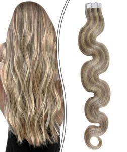 1624Inch Straight Adhesive Skin Wefts Tejp i mänskliga hårförlängningar 20st Set Multi Colors5192095