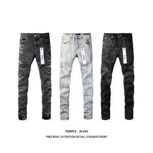 Lila Designer Slim Herren Hosen tropfgestapelte europäische dünne Motorrad -Stickereien zerrissene Trendhose Bohrer Jeans