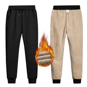 Inverno engrossar calças quentes dos homens calças de lã correndo jogger moletom moletom com cordão 240320