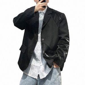 American Streetwear High Quality Patchwork Suit For Men Clothing Korean Fi Hip Hop Casual Coat Harajuku Trend Jacket Male I7JS#