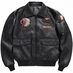 Herbst Winter Männer Motorrad Lederjacke Revers Vintage Stickerei Lokomotive Jacken PU Biker Mantel Streetwear Männlich x7jF #