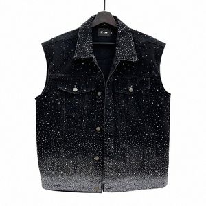 pfhq Fi Casual Hot Drill Denim Vest For Men New Patchwork Men's Single Breasted Sleevel Jackets Summer 2023 Tide 21F3661 C2G3#