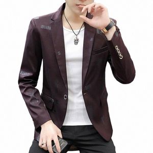 2023 Spring and Autumn Suit Men's Slim-Fit Printed Suit Youth Casual Single Butt Fi Tailored men blazer I9a6#