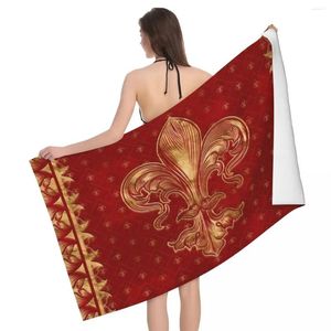 Towel Fleur De Lis Ornament Luxury Red Beach Quick Dry Ancient Symbol Sacred Flower Super Soft Microfiber Bath Sauna Towels