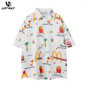 Camisas casuais masculinas uprakf batatas fritas padrão manga curta solta botão até topos verão outwear moda de alta qualidade