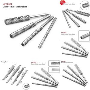 2024 4Pcs/Set Rotary File 3Mm Shank Rotary Burr Tool Plastic Wood Carving Rotary File 3-6Mm HSS Engraving Milling Cutter Abrasive