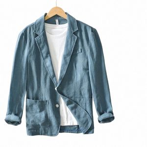 Plus storlekar M-4XL, mäns casual busin linnedräkt jacka, lös passform Fible Solid Color Single-Layer Blazer B0nx#