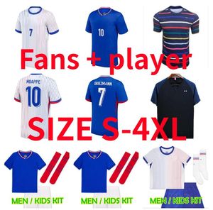 فرنسي Mbappe Benzema Soccer Jerseys 2024 2025 Griezmann Pogba Giroud Tchouameni Kante Dembele Home Away 24 25 Francia Football Shirts Men Kids Kids Player Version