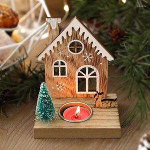 Portacandele Babbo Natale Alce Candeliere Nordic Cabina Finestra Ornamenti per il desktop Decorazione Disposizione Natale Giocattoli in legno Casa Noel