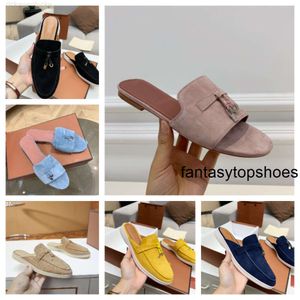 Loro Piano shoes Fashion Charms slides embellished suede slippers Luxe pink sandals shoes Genuine leather toe casual flats for Black Bottom women dhgate Luxury Wit