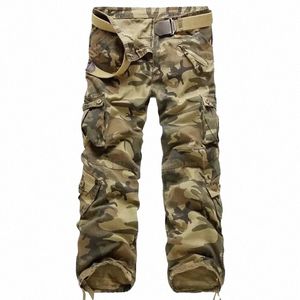 Carga Calças Táticas Homens Casual Multi Bolsos Camoue Macacão Solto Calças LG Mens Casual Cott Tamanho Grande Pantal Homme T5YM #