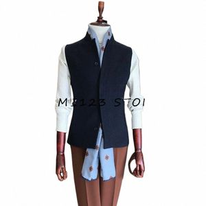 Mens Suit Vest Lapel Neck Wool Brown Waistcoat Casual Formell dubbelbröst Busin Slim Fit Vest Groomman för bröllop B8VL#