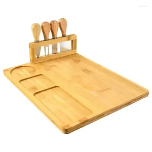 Tellerkäsebrett -Set Platten -Servierschale mit 4 Edelstahlschneider dicke Holzserver Wohnkultur Küchenzubehör