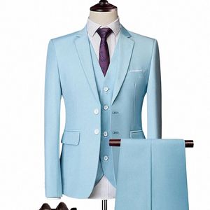 jacket+vest+pants High-end Brand Formal Busin Tuxedo Men Suits Three-piece Groom Wedding Dr Solid Color Blazers 6XL 5XL 64sp#