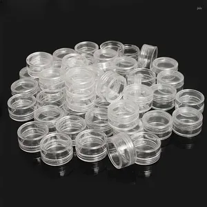 Smyckespåsar 50 st/set transparent plastpärla förvaringslåda Liten botten rund container burkar utgör arrangörslådor