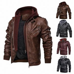 men's Winter Jacket Leather Jacket Outerwear Fleece Coat Parkas Pu Thick Skin Jacket Cycling Windbreaker Hoodies Men's Clothing l10Y#