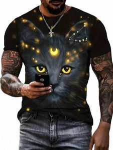 T-shirt da uomo 3D Cat Graphic Print Manica corta T-shirt per abbigliamento estivo da uomo I2hG #