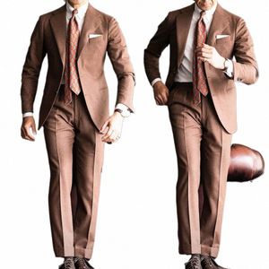 Brown Men Suit Tailor-Made 2 Pieces Blazer Calças Smoking Único Breasted Slim Fit Jacket Busin Casamento Noivo Prom Tailored w6wd #