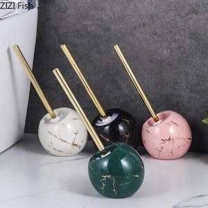 Sets Imitation Marble Ceramic Base Toilet Brush and Holder Bathroom Toilet Gap Cleaning Supplies Soft Brush Bathroom Accessories