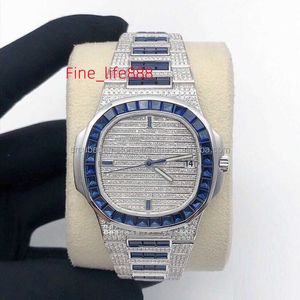 Modne gorące sprzedaż mrożonych zegarek na białym i niebieskim diamentowym zegarek dla mężczyzn Square Bling Hip Hop Brance Watch