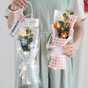 Decorative Flowers Handmade Bouquet Valentine's Day Teachers'Day Birthday Gift Mother's Finished Woven Cute Plaid Packing