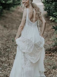 Vintag Bohemian Wedding Dress 2024 Deep V Neck Beach A Line Bridal Gowns Backless Summer Boho Wedding Gown vestido de novia