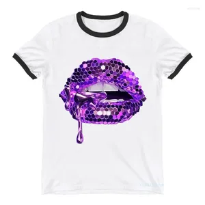 Magliette da donna Glitter labbra lucide Stampa Tee Shirt Femme Abbigliamento sexy Top estivi Maglietta alla moda Harajuku femminile