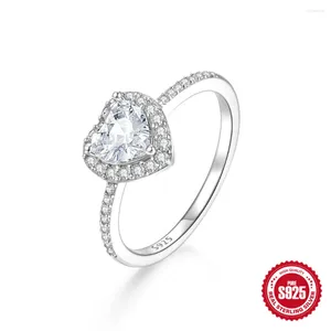 حلقات الكتلة 925 Sterling Silver Zircon Heart Ring Bridal Wedding Jewelry Luxury 2024 Trend Creative Elegant Associory Gift