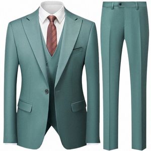 2023 FI New Male Casual Bootique Plaid Wool Suit Suit Stele Coat / Men Slim Fit Busin Dr Blazers Jacket 3 PCS Set V5nt#