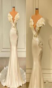Designade nya aftonklänningar sjöjungfru CAP -ärmar golvlängd blommor pärlor långa pary tillfällen klänningar formella bär bc109916577339