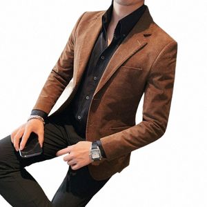 2023 FI Męskie Corduroy Blazers Najwyższej jakości Busin Casual Suit Kurtki Slim Fit Wedding Groom Streetwear Social Dr Coat W5QL#