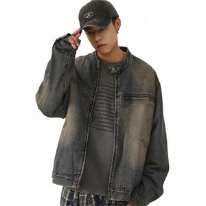 japanese Retro Denim Jacket Men Women Autumn Casual Loose High Street Bomber Jackets Zipper Wed Distr Jeans Overcoat New q88b#