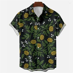 Mäns casual skjortor sommar hawaiian skjorta män cool 3d tryck blomma blad lapel krage korta ärmar knappar strandblus kläder