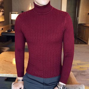 Suéter masculino luxuoso de gola alta, grosso, gola alta, suéter slim fit, pulôver de malha, gola dupla masculina 002