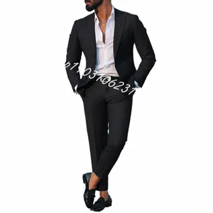 의상 Homme Black Wedding Busin 남자 정장 무도회 Terno Masculino Groom 신랑 신랑에게 Slim Fit Male Suit Blazer 2 PCS 재킷 재킷+바지 A9IG#