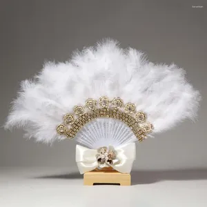 Dekorativa figurer Vintage Custom Hand Fans Faux Pearl Wedding Lace Feather Fan för Home Handgjorda bruddekoration Pografi Prop