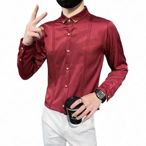 requintado LG Mangas Dr Camisas Para Homens Bar Club Silk Masculino Camisa Social Top Plus Size 5XL Slim Fit Butt Down Chemise Homme J36w #