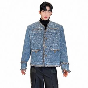 Luzhen 2024 Ny trendig grov kant skarvningsdesign Denim Jacket Män stilig axelkudde manlig koreansk lyx ytterkläder B5A799 O79E#