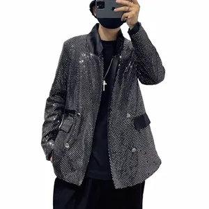 2023 Nightclub luminous suit original fi sequins cool stage lapel ruffian handsome suit men street style coat E4Yu#