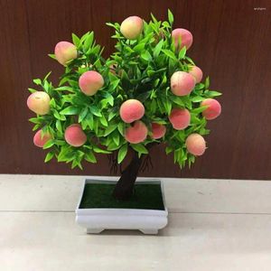 Decoração de festa frutas artificiais pêssego simulado bonsai casa plástico falso árvore com pote ornamento loja el decoração