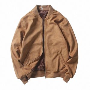 Primavera Autunno in tessuto scamosciato Scuola Uniforme Volo Bomber Giubbotti per gli uomini Oversize Ropa Hombre Casaco Masculino T3rq #