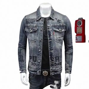 new men's denim jacket fi casual lapel handsome motorcycle jacket high street trend loose denim top men's clothing u5X8#