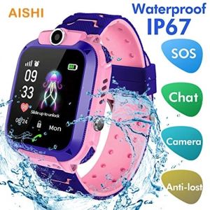 Relógios aishi q12 crianças relógio inteligente ip67 à prova dip67 água sos câmera telefone 2g cartão sim chamada de voz lbs localização criança relógio smartwatches presente