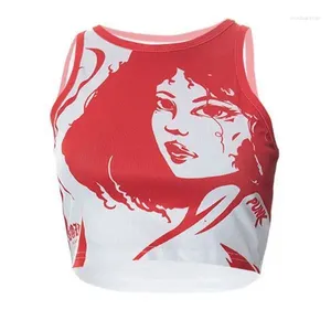 Garnitury męskie 2024 Modna nadruk bez rękawów T-shirt Crop Top Kobiety Streetwear Vintage Slim Tank Tops Summer Sexy Y2K Mujer