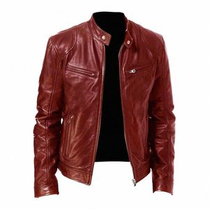 mens Motorcycle Leather Jacket Slim Fit Short-Coat Lapel PU Jackets Autumn New Zipper Stand Windproof Leather Coat Mens Clothing n0fI#