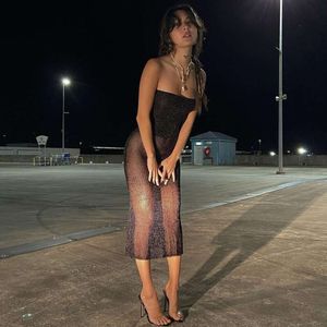 Vento Instagram Sexy Spicy Girl One Line Neck Splice Perspectiva Mesh Wrap Night Scene Dress 465220