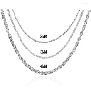 Kedjor toppförsäljning verklig ren 925 sterling silver halsband smyckekedja för män kvinnor 2mm 3mm 4mm bredd vridna rep med hummerklasspar