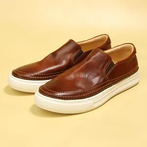 Sapatos jovens devem homem 243 casual obter clássico retro lavagem couro genuíno deslizamento em tênis lazer masculino barco diário