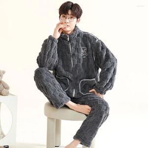 Indumenti da notte da uomo Autunno Inverno Pigiama casual da uomo Spessore caldo Velluto corallo Flanella Abbigliamento da casa maschile Set Abito da lounge oversize allentato