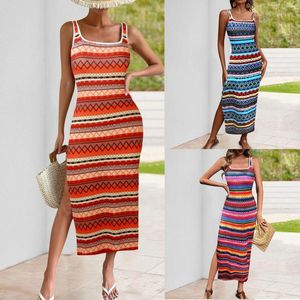 Casual Dresses Summer For Women 2024 Tankklänning Monterad Tight Square Neck Beach Sundress Female Vacation